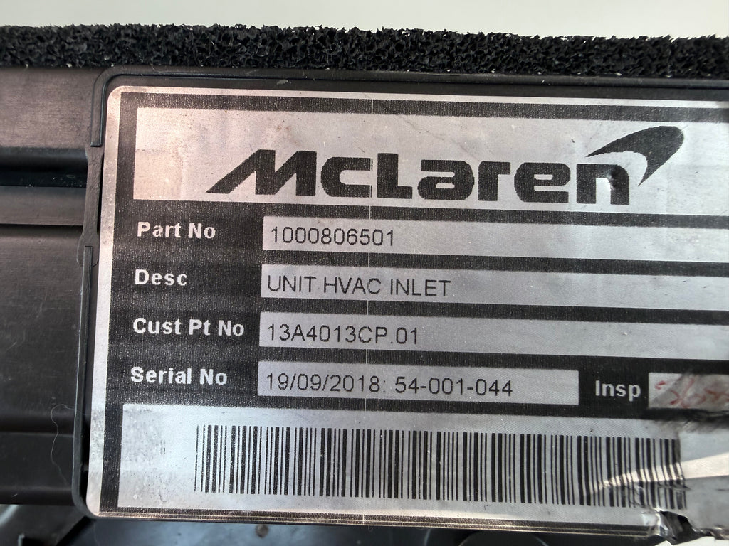 McLaren 570S 540C 570GT 600LT HVAC Inlet Blower Motor Housing 13A4013CP OEM 2016-2021