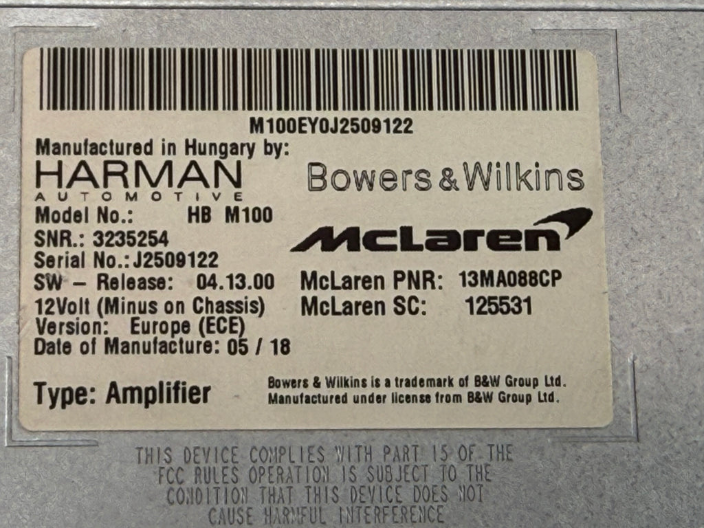 McLaren 570S 540C 570GT 600LT Harman Bowers & Wilkins Audio Amplifier 13MA088CP OEM 2016-2021