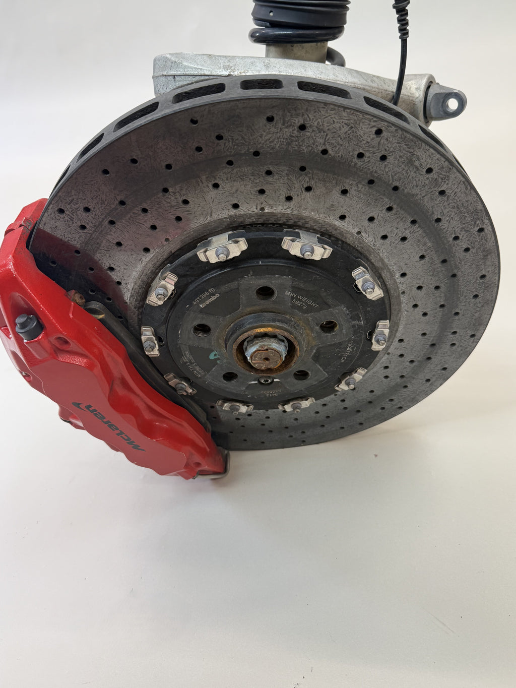 McLaren 570S Front Right Suspension & Brake Assembly OEM | Carbon Ceramic Rotor Red Caliper Shock