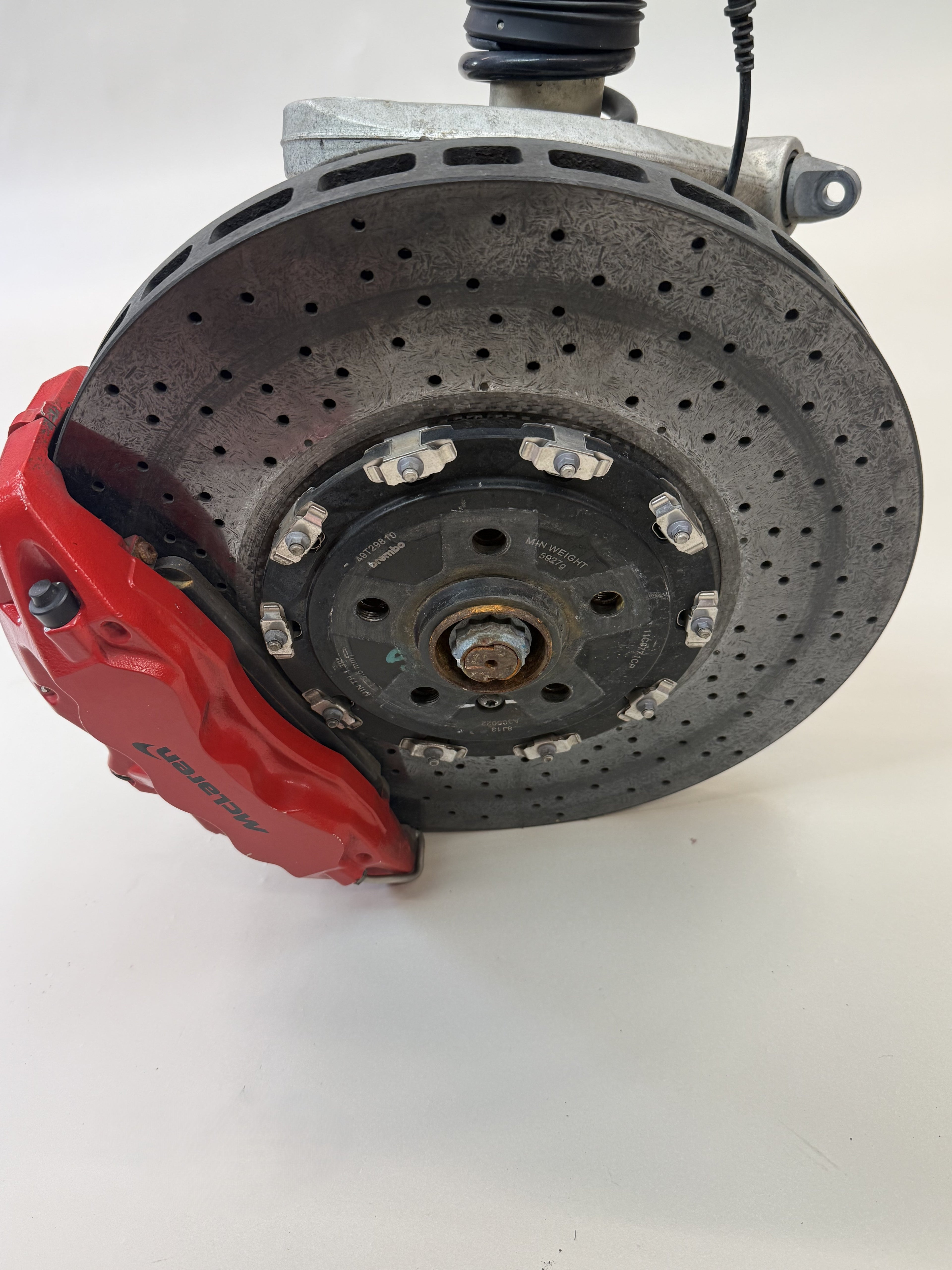 McLaren 570S Front Right Suspension & Brake Assembly OEM | Carbon Ceramic Rotor Red Caliper Shock