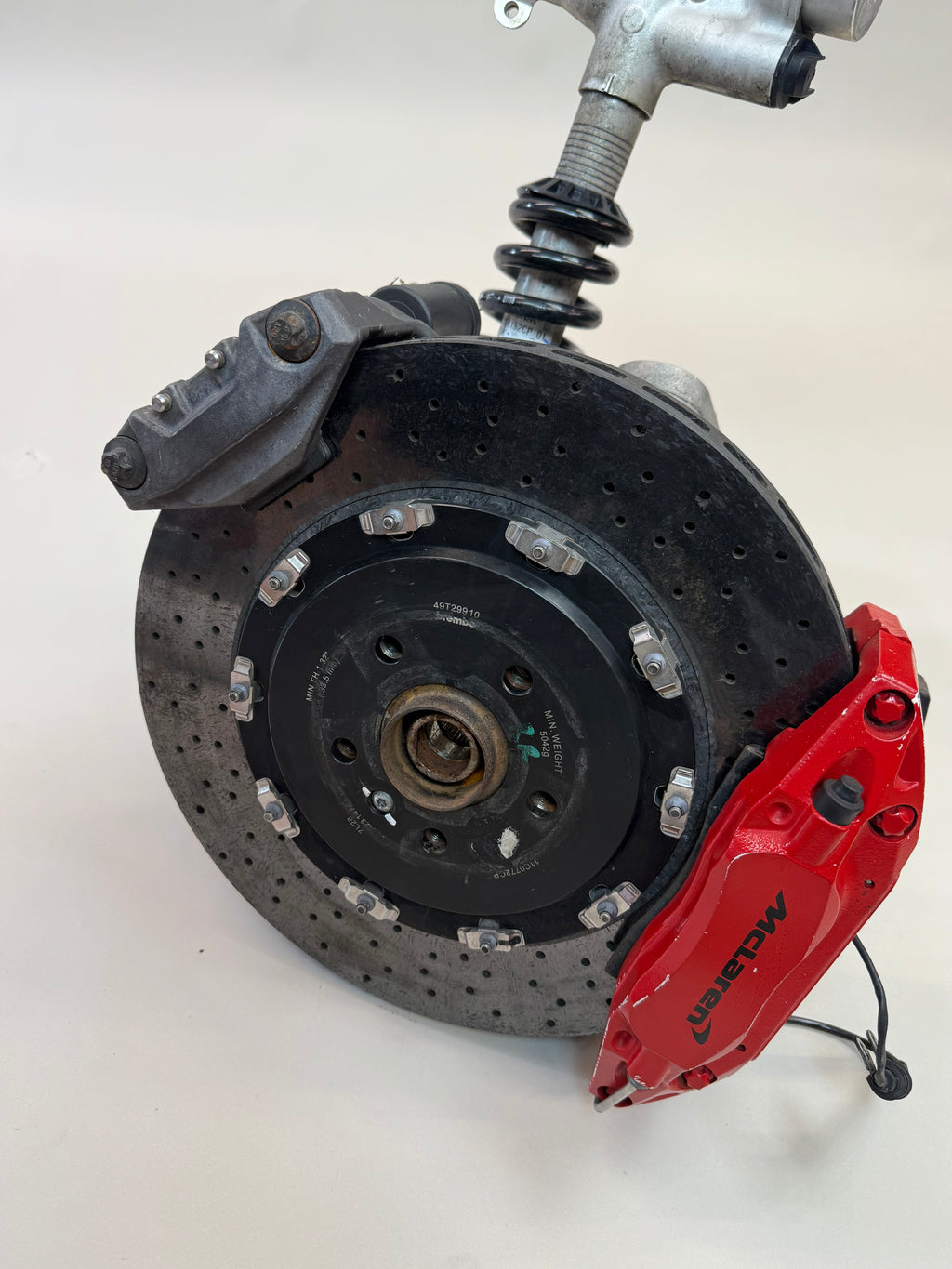 McLaren 570S Rear Right Suspension & Brake Assembly OEM | Carbon Ceramic Rotor Red Caliper Shock