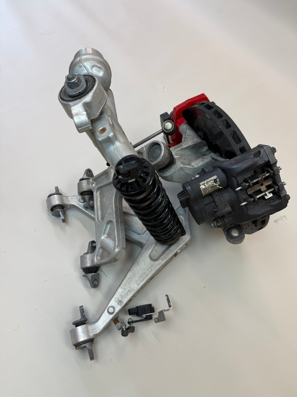 McLaren 570S Rear Right Suspension & Brake Assembly OEM | Carbon Ceramic Rotor Red Caliper Shock