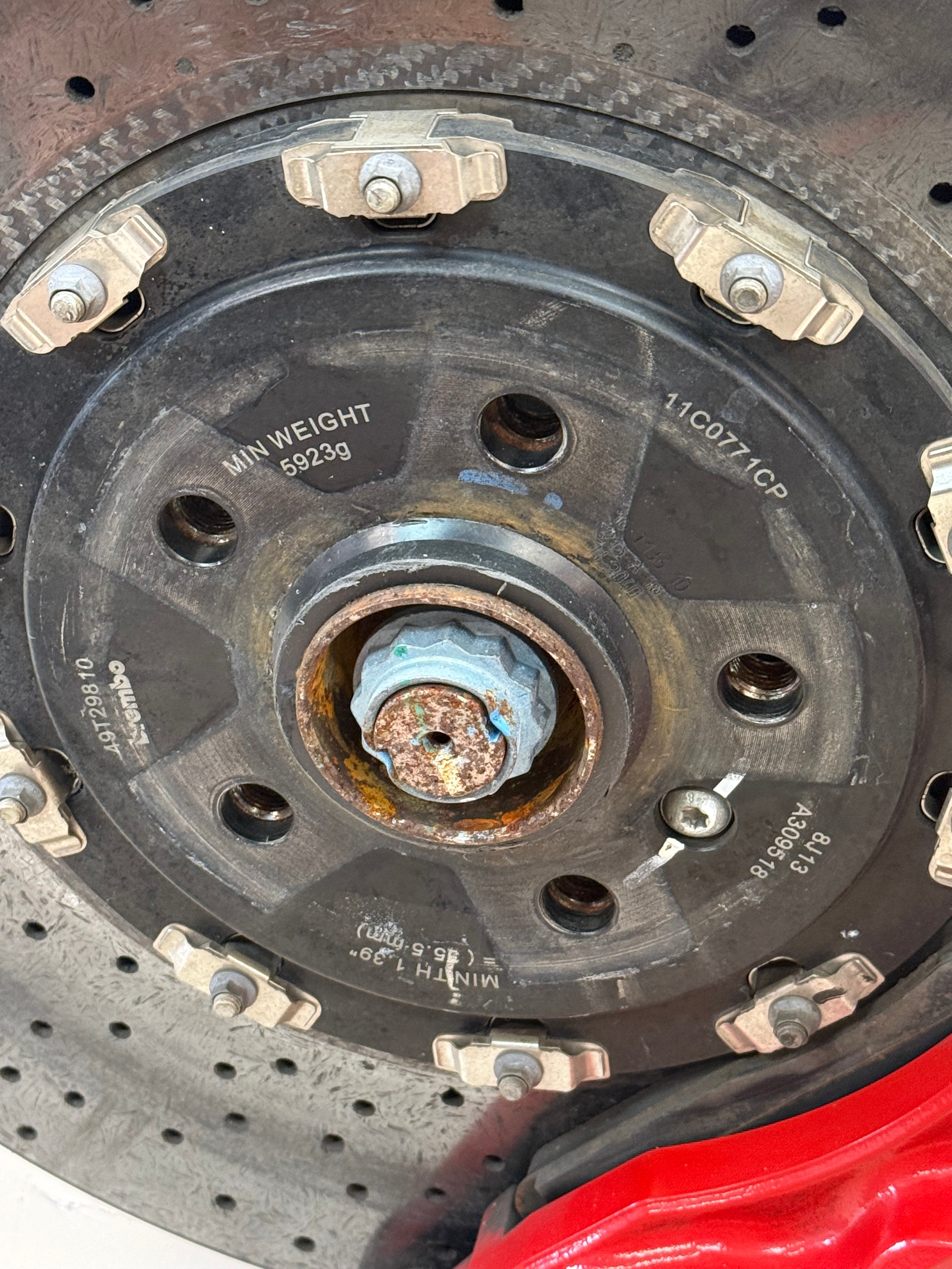 McLaren 570S Front Left Side Suspension & Brake Assembly OEM | Carbon Ceramic Rotor Red Caliper Shock