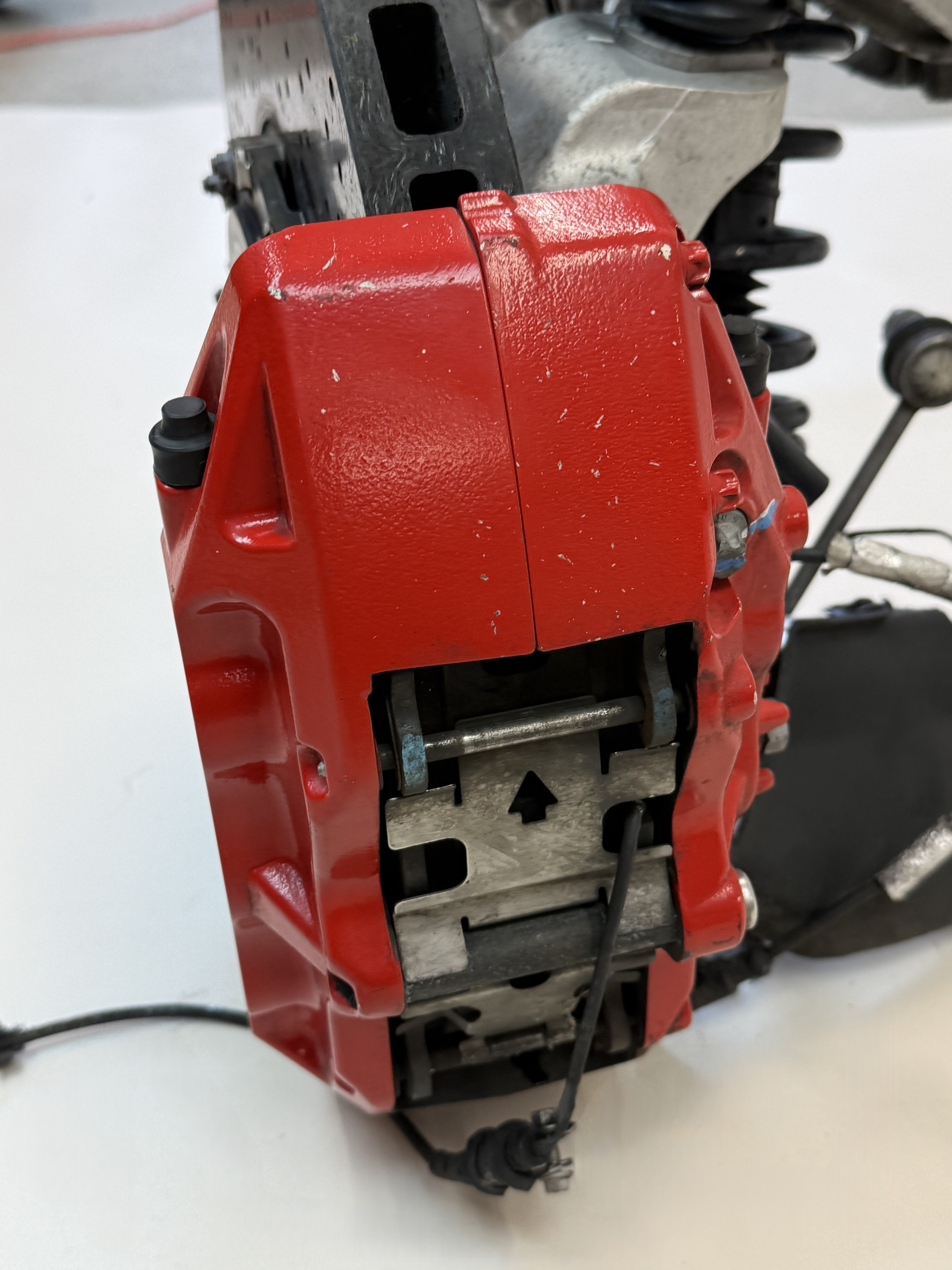 McLaren 570S Front Left Side Suspension & Brake Assembly OEM | Carbon Ceramic Rotor Red Caliper Shock